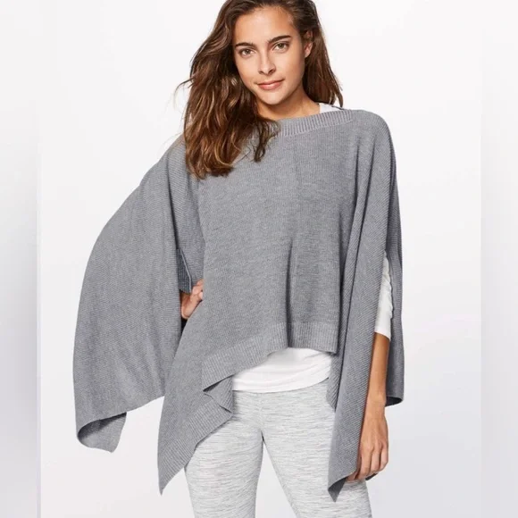 Lululemon Forward Flow Cape Heathered Medium Gray OS Lagenlook Cashmere Yoga - Picture 1 of 13
